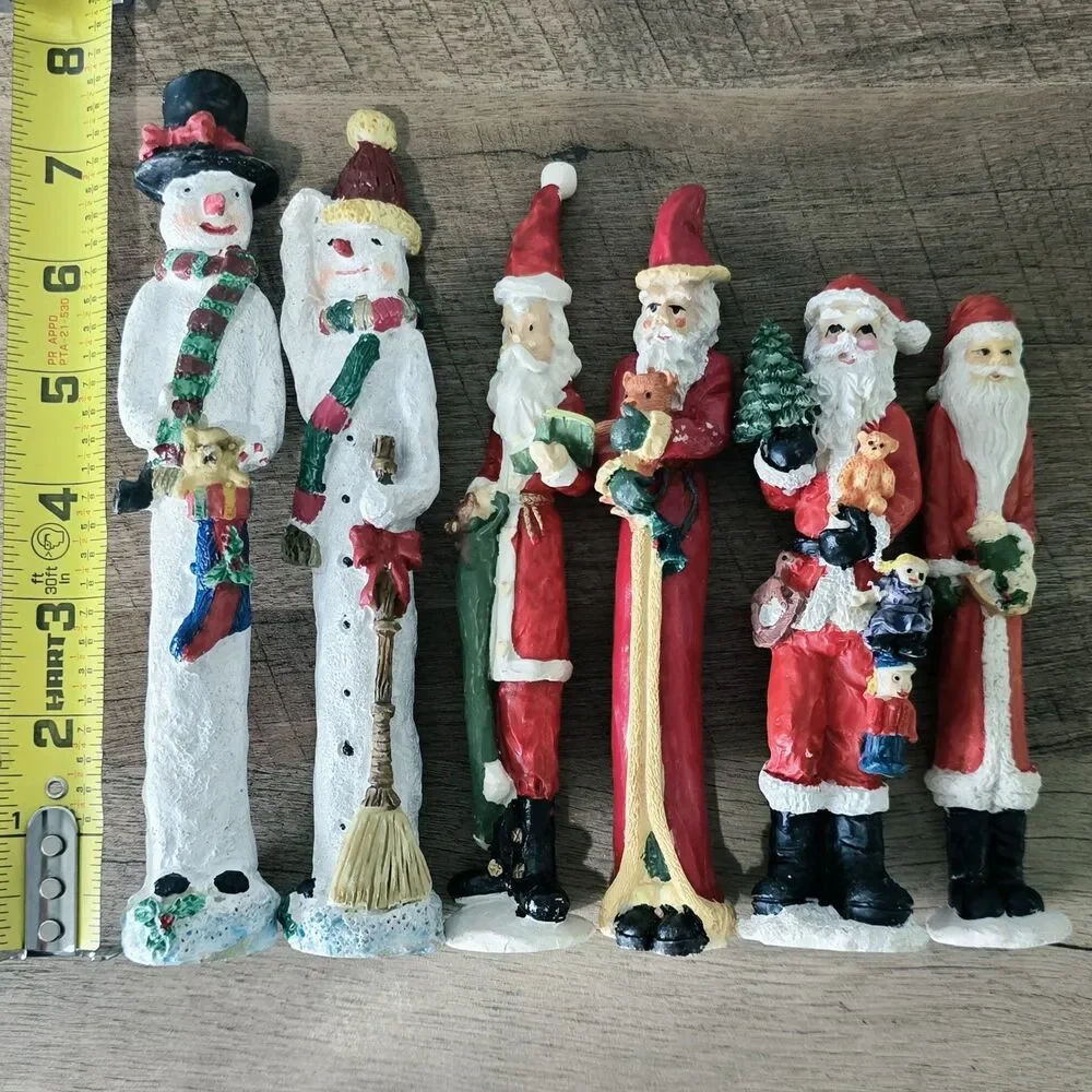 Vintage Lot 6 Old World Folk Art 1996 Tall Thin Pencil Santa Plaster Chalk Ware